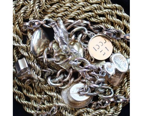 An 18ct gold rope twist necklace, approximately 23 grams together with a 9ct gold charm bracelet set with numerous charms inc
