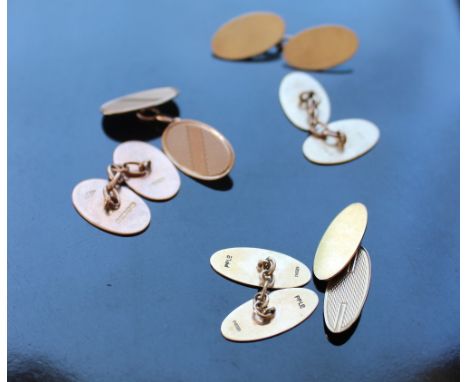 Three pairs of 9ct yellow gold cufflinks, approximately 14 grams