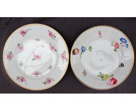 A Swansea porcelain plate with a gilt rim, painted with sprays of garden flowers, impressed SWANSEA and the trident mark, 20.