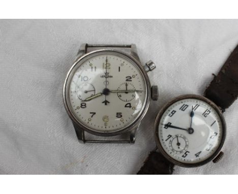 A Gentleman's stainless steel British Military Lemania single button chronograph wristwatch with a white dial, Arabic numeral