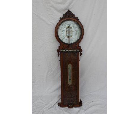 A 19th century oak "American Forecast Barometer" by Joseph Davis & Co. the silvered dial, signed "JOSEPH DAVIS & CO, 6 KENNIN