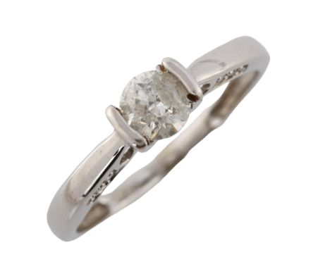 An 18ct white gold 0.4ct solitaire diamond ring, set with modern round brilliant-cut diamond and heart bridge, colour approx 