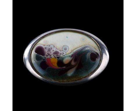 K P EMAILLE - a Danish modernist sterling silver and polychrome enamel abstract brooch, signed, length 35.9mm, 11.6gNo damage