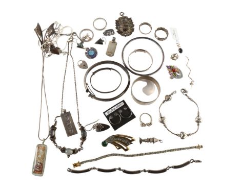 Various silver jewellery, including hinged bangle, ram ring, bracelet, ingot pendant etcLot sold as seen unless specific item