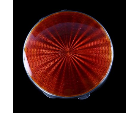 An Art Deco George V silver and red enamel compact, circular form with engine turned decoration, by Deakin & Francis, hallmar