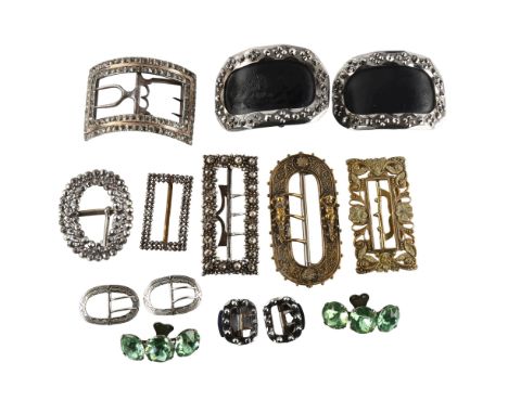 A collection of Antique buckles, including Georgian paste and cut steel, largest length 74.6mmLot sold as seen unless specifi