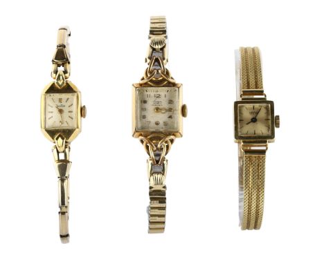 3 lady's wristwatches, comprising 14ct gold Ormo, 16g gross, 14ct Zentra with plated expanding strap, 13.78g gross, and gold 