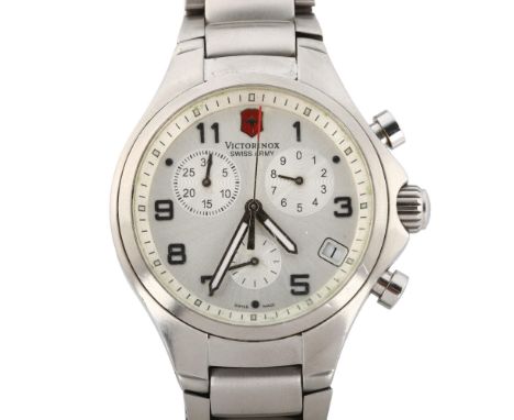 VICTORINOX - a stainless steel Swiss Army Base Camp quartz chronograph bracelet watch, ref. V.25331, silvered dial with Arabi