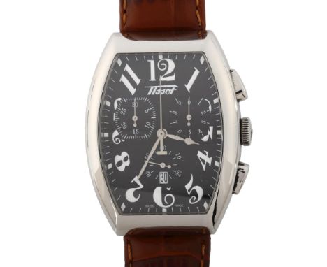 TISSOT - a stainless steel Heritage Porto quartz chronograph wristwatch, ref. Z193, tonneau case with black engine turned sun