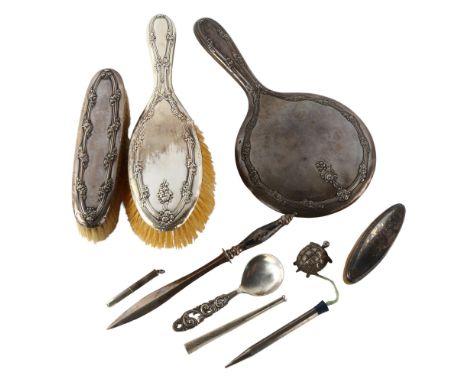 Various silver, including Danish condiment spoon, dressing table brush set etcLot sold as seen unless specific item(s) reques