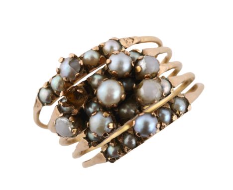 A Turkish multi-band pearl Harem ring, composed of 5 separate bands joined at the shank, overall setting height 14.4mm, size 