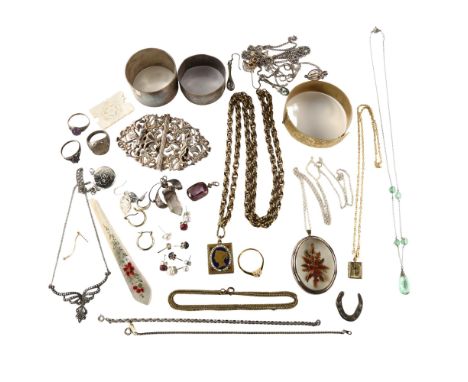 Various silver and jewellery, including silver buckle, napkin rings etcLot sold as seen unless specific item(s) requested 