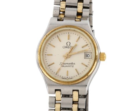 OMEGA - a lady's stainless steel Seamaster quartz bracelet watch, ref. 596.005, circa 1982, silvered dial with gilt baton hou