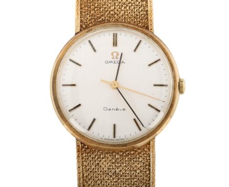 OMEGA - a Vintage 9ct gold Geneve mechanical bracelet watch, ref. 331/25410, circa 1970, silvered dial with baton hour marker