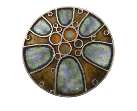 NORMAN GRANT - a modernist silver and enamel abstract pendant/brooch, hallmarks Edinburgh 1975, pendant diameter 56mm, 22.8gN