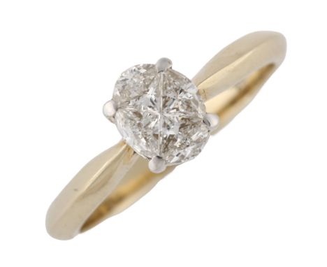 A modern 18ct gold diamond oval cluster ring, set with modified kite-shaped brilliant-cut diamonds, total diamond content app