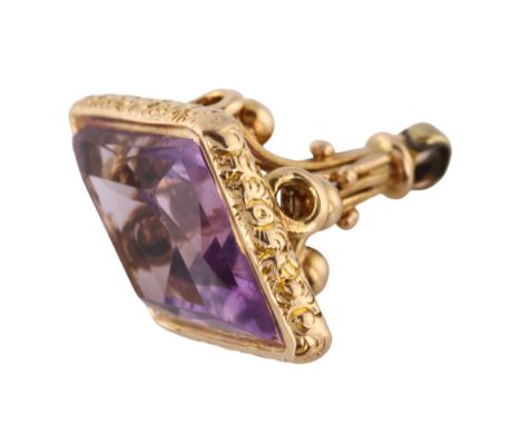 An Antique amethyst fob, unmarked gold settings with lozenge-cut amethyst, panel length 19.5mm, fob height 20.4mm, 5.2gGenera