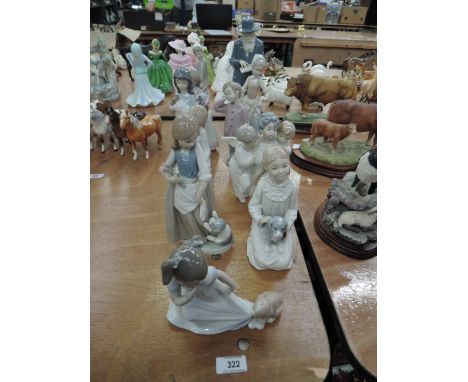 Eleven Nao figurines and figure groups, Children with Animals, Angels, Gentleman Reading etc