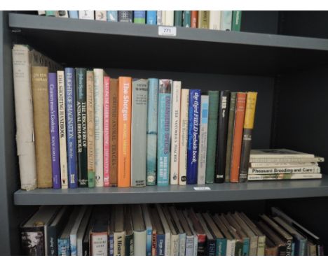 Sporting and Countryside Books. A shelf, includes: Peter Scott - Morning Flight, 1949; Chard - British Animal Tracks, 1936; Y