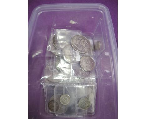 A collection of GB silver coins from 1820 onward plus other coins, including four silver crowns 1820, 1889, 1893 and 1937