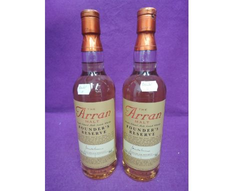 Two bottles of The Arran Malt Founders Reserve Single Malt Scotch Whisky, 43% vol. 70cc, with card boxes