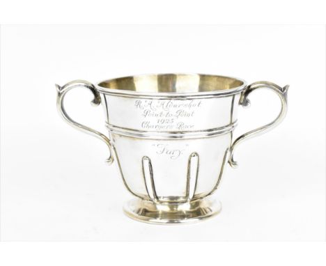 A George V silver twin-handled horse racing trophy cup by Pairpoint Brothers, London 1924, the front inscribed 'R.A Aldershot