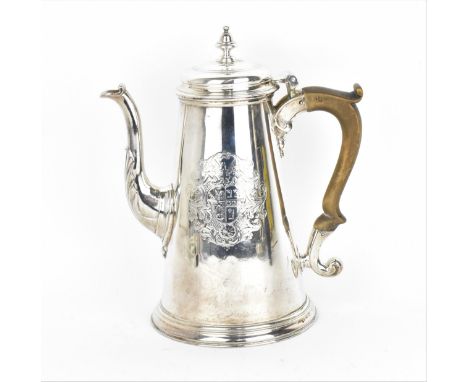 A George II silver coffee pot by Richard Gurney &amp; Thomas Cook, London 1737, of tapered cylindrical form with acanthus det