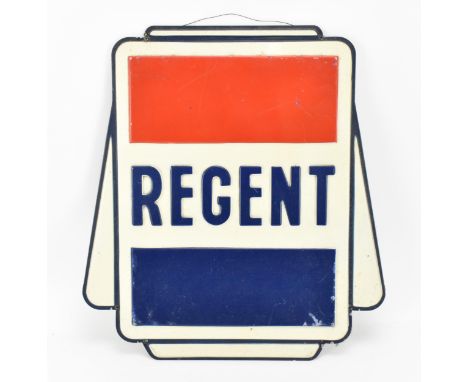 A vintage Regent petrol enamel sign, with blue enamel lettering, 46 cm x 42 cm 