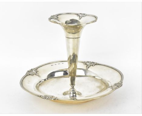 A George V silver epergne by Elkington &amp; Co, Birmingham 1912, with central trumpet vase with pierced rim decorated with s