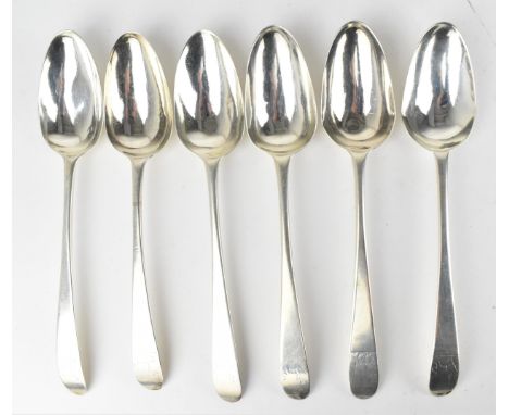 A set of five George III Irish silver tablespoons, London 1784, in the Old English pattern, with engraved crest to finial, to