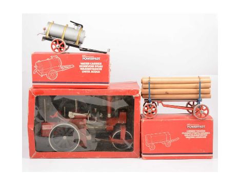 Wilesco Germany live steam traction engine; MF Massey Ferguson steam roller cat.no. 3405 031 M1, no burner included, along wi