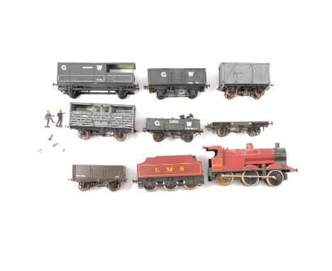 O gauge model railways, a selection including Lima 4F LMS 0-6-0 4683 locomotive with tender; along with seven wagons and vans