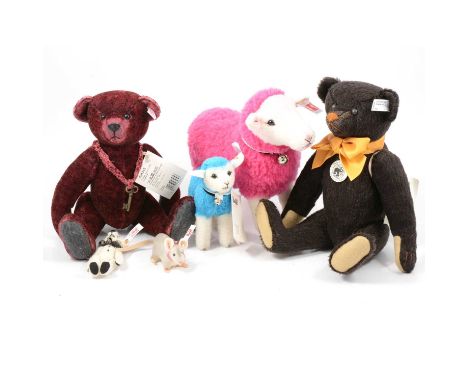 Steiff Germany teddy bears, six including Basco EAN 034343 limited edition of 1500, 31cm; Replica 1912 EAN 403200, black, lim