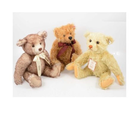 Steiff Germany teddy bears, three Collectors' Bears, years 2003 (with tag); 2004 and 2005 (without tags). 