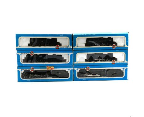 Airfix OO gauge model railway locomotives, six including 54151-4 Prairie tank 2-6-2 BR black; 54123-9 4F Fowler BR; 54150-1 P