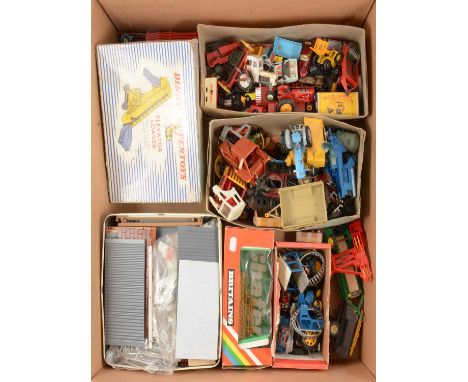 Farm toys, a tray of loose models and parts, including Dinky 964 Elevator Loader, boxed; Dinky David Brown tractor; Corgi For