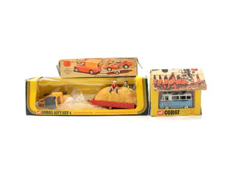 Corgi Toys die-cast models three including 479 Commer mobile camera van; GS4 country farm set with Massey-Ferguson MF50B trac