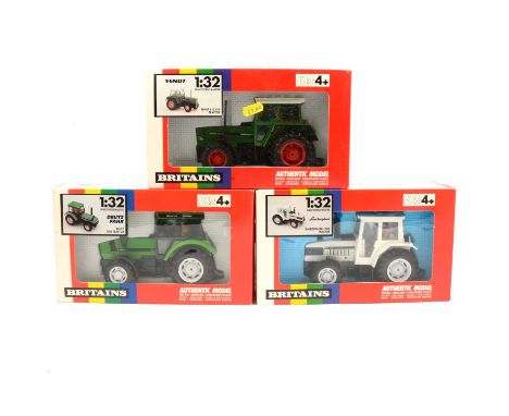 Britains Farm toys, three including ref 9504 Fendt 615 LSA tractor; 9528 Lamborghini 1706 tractor; 9524 Deutz DX6 tractor, al