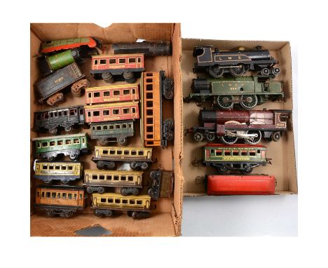 O gauge model railways, two trays to include Hornby LNER 1783 locomotive; Hornby 'Royal Scot' 6100; another LMS locomotive; P