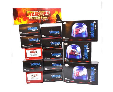 Corgi Nine Double Nine and Heroes Under Fire series models, fifteen including red US53507 American Lafrance; US52008 Mack CF 