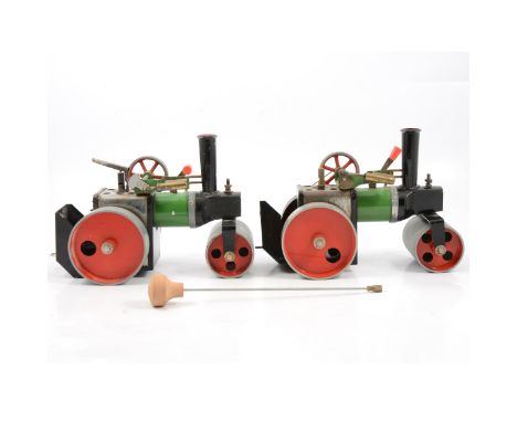 Mamod live steam, two SR1a steam roller engines, both with scuttles, two burners and one steering rod.