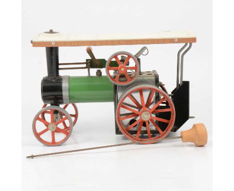 Mamod live steam tractor TE1a Showman's traction engine, with burner, scuttle and driving rod.