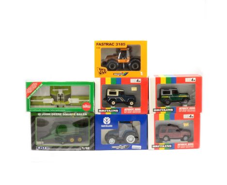 Farm-related models; seven including Ertl John Deer square baler; Siku rotary mower; Britains 9487 New Holland 6635 tractor; 