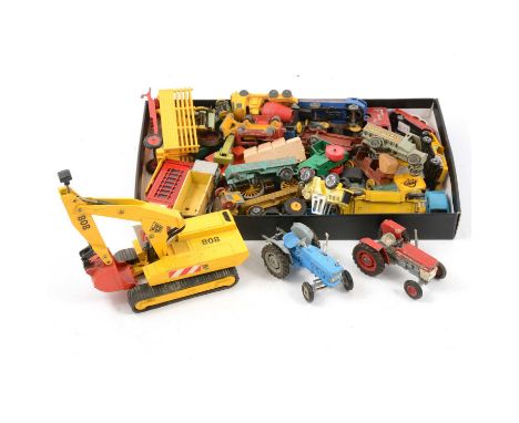 Die-cast models and vehicles, one tray to include Corgi Toys tractors; Matchbox K-41 JCB; other Matchbox models; Charbens car