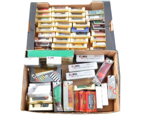 Die-cast models, two boxes of mixed Corgi and Lledo models, all boxed.
