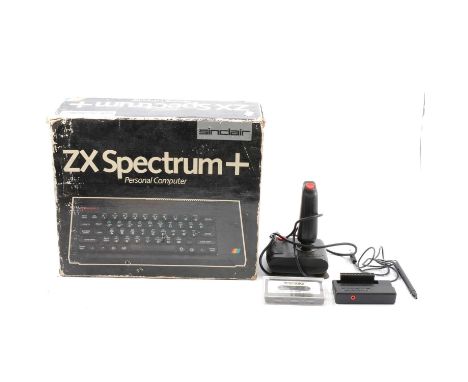 Sinclair ZX Spectrum+ personal computer, boxed with power supply, software cassette, and a DK'Tronics light pen 48K version 4