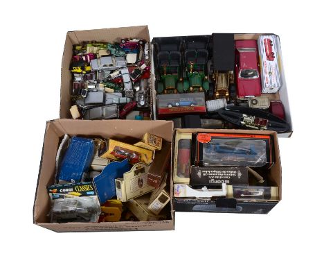 Die-cast models, mostly Rolls-Royce cars, four boxes including Matchbox, Franklin Mint, Corgi, Spot-On, Lledo and others, var