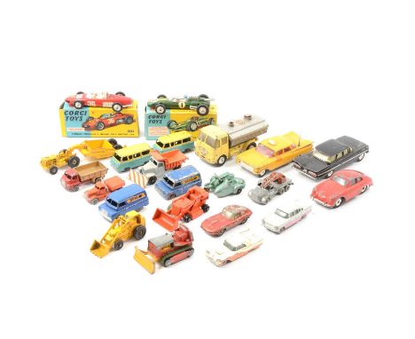 Die-cast models and vehicles, one tray to include Corgi Toys 154 Ferrari Formula I racing car, boxed; 155 Lotus-Climax racing