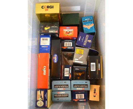 Corgi models, twenty-one from various series including Golden Oldies; Fire Support Vehicles; Guinness; Dibnah's Choice; Royal