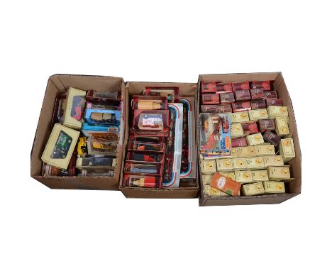 Die-cast models, three boxes including Matchbox Models of Yesteryear, Corgi, Lledo and others; along with a selection of Matc